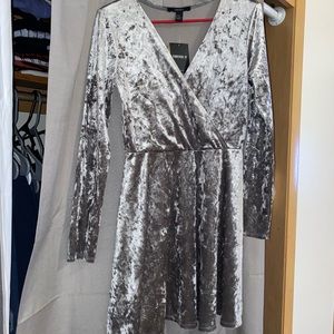 Forever21 silver crushed velvet skater skirt dress